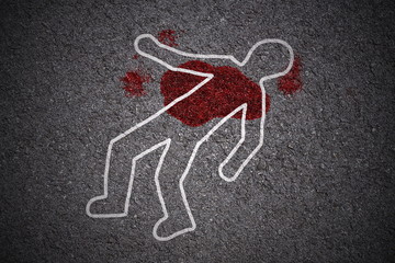 crime scene - shape of body on asphalt texture - obrazy, fototapety, plakaty
