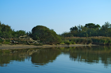 View of one of the channel of the Delta of Po river near the Adriatic sea not far from Goro...