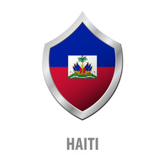 Haiti flag on metal shiny shield vector illustration.
