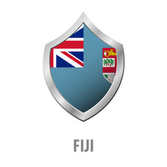 Fiji flag on metal shiny shield vector illustration.