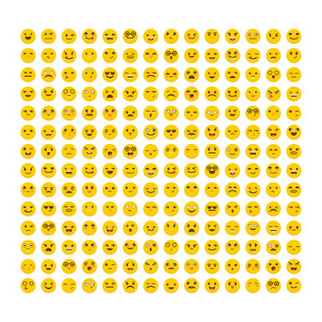 Big set of emoticons. Flat design. Avatars. Collection with different expressions. Cute emoji icons