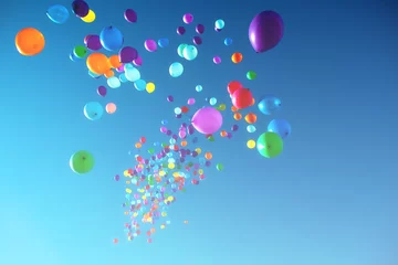 Fotobehang Colorful Balloons flying in the sky party © fotoru