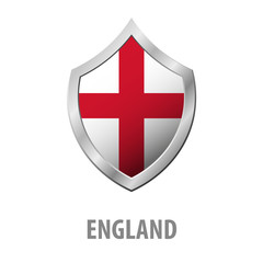 England flag on metal shiny shield vector illustration.