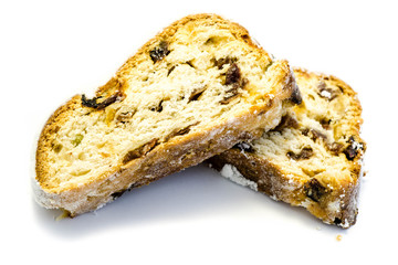 christstollen zimtstange Mandel Weihnachten isoliert freigestellt auf weißen Hintergrund, Freisteller