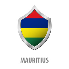 Mauritius flag on metal shiny shield vector illustration.