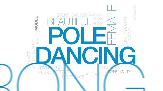 Pole dancing animated word cloud, text design animation. Kinetic typography.