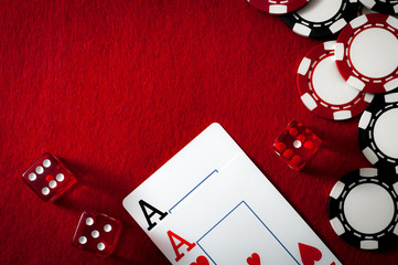 gambling and addiction to games of chance concept with a dark themed image of dice used in the...