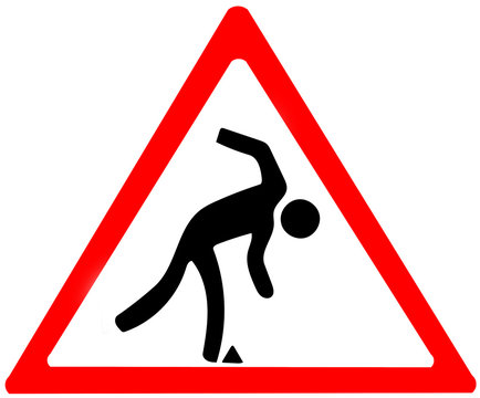 danger of falling warning.Red triangular warning symbol sign on white background.