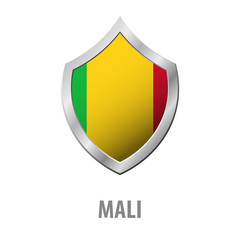 Fototapeta premium Mali flag on metal shiny shield vector illustration.