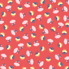 Pink and Yellow Flower Pattern With Red Background - vector eps10