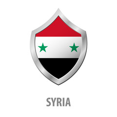 Syria flag on metal shiny shield vector illustration.