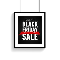 Black friday sale poster in black frame on white background. Total Sale Discount Banner