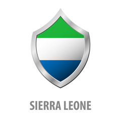 Sierra Leone flag on metal shiny shield vector illustration.