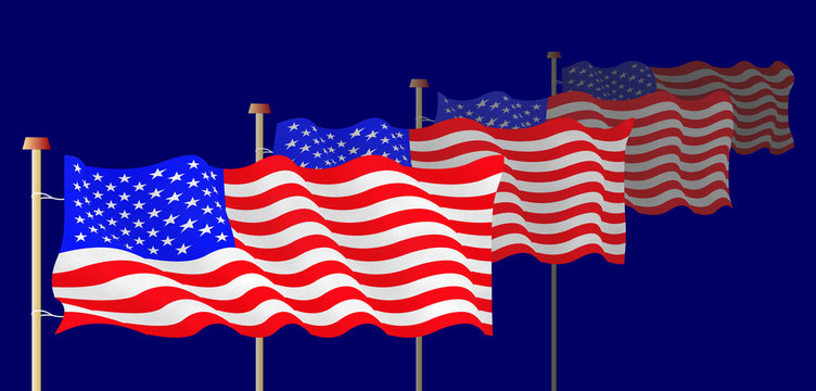 Flags of USA on the flagpoles