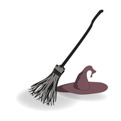 Broomstick and Witch Hat Icon Symbol Design. Vector illustration isolated on white background. Halloween graphic