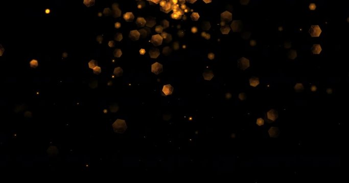 christmas golden light shine particles bokeh loopable from top on black background, holiday congratulation greeting party happy new year, christmas celebration concept