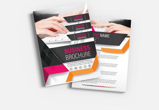 Brochure Cover Layout with Pink and Orange Accents