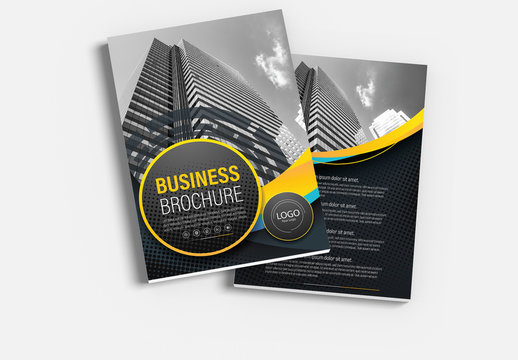 Brochure Cover Layout with Blue and Yellow Accents 3
