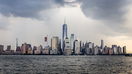 Lower Manhattan Skyline on a cloudy day, NYC, USA