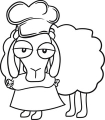 essen hunger wurst lecker fleisch grillen koch schürze kochmütze bbq lustig klein süß niedlich comic cartoon schaf ziege wolle bauer bock müde cool