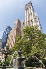 Fototapeta na wymiar City Hall Park Fountain in Manhattan, NYC, USA