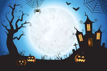 Tuinposter Halloween Spooky Blue Vector Scene Background 1 © kayteedesign