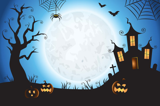 Halloween Spooky Blue Vector Scene Background 1
