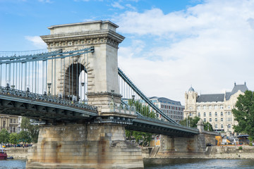 Chain bridge on Danube river in Budapest city Hungary