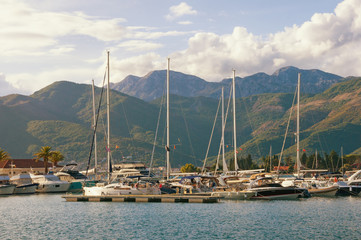 View of yacht marina of Porto Montenegro in Adriatic.  Tivat,  Montenegro
