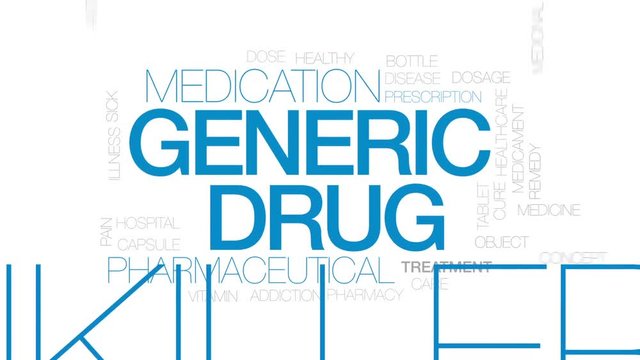 Generic drug animated word cloud, text design animation. Kinetic typography.