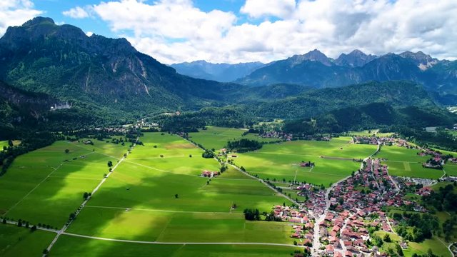 Panorama from the air Forggensee and Schwangau, Germany, Bavaria