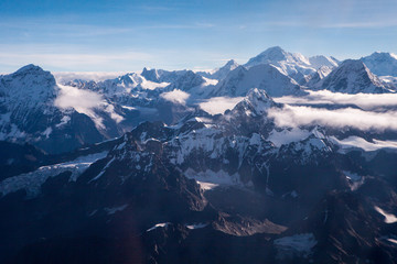 Himalayan ranges seen from a mountain flight in Nepal.