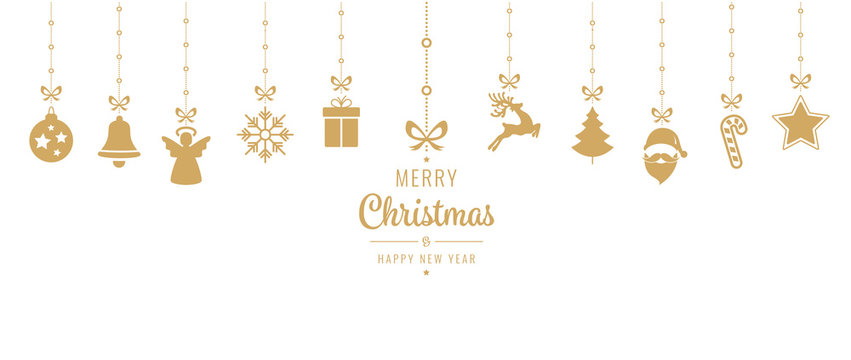 christmas golden ornament elements hanging isolated background