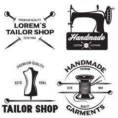 Set of vintage tailor labels, emblems and designed elements. Tailor shop theme.