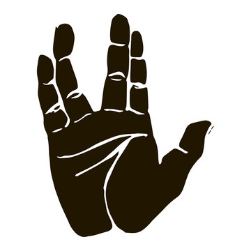 Black silhouette realistic salute vulcan hand gesture icon graphic