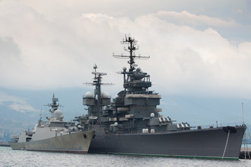 Two military ships in the harbor