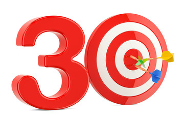 Target 30, success and achievement concept. 3D rendering