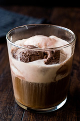 Affogato coffee and ice cream in glass.