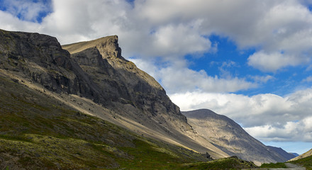 The tops of the Mountains, Khibiny  and cloudy sky. Kola Peninsula, Russia.