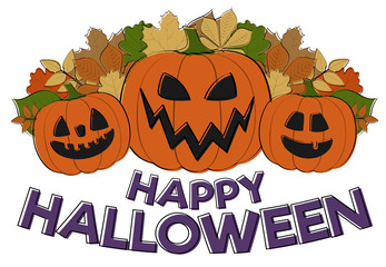 Happy Halloween - card with hand drawn pumpkins in retro style. Vector.