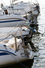 Moored yachts on the lake.