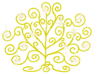 Colorful drawn bright abstract Christmas tree with lights for greeting card or advertisement on white background, isolated cartoon illustration painted by pencil chalk, high quality