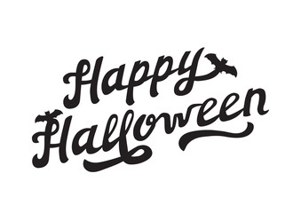 Scary Hand Drawn Lettering Happy Halloween Isolated on White Background. Black Logo Vector Illustration for Poster, Greeting Card, Logotype.