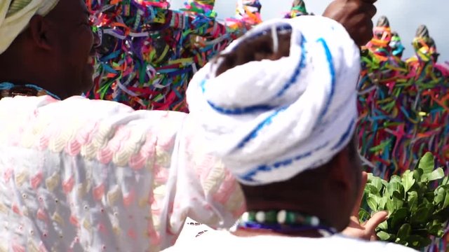 Candomble group blessing a tourist in Salvador, Bahia, Brazil