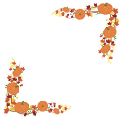 Orange pumpkins border design. autumn vector orange pumpkins template for farm market banners and thanksgiving day backgrounds. Pile of orange pumpkins frame or border isolated on white background