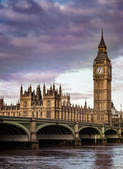 Fototapeta na wymiar Big Ben and Westminster bridge in London, UK. Vintage picture.