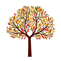 Autumn Tree with color Leaves. Vector Illustration.