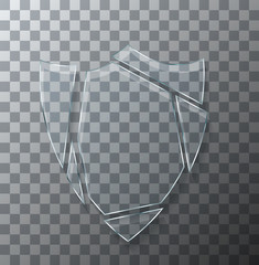 Vector modern concept broken shield glass on transparent background. - 175536530