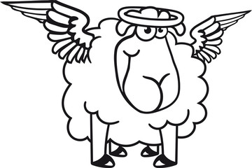 engel himmel gut lieb gott heilig heiligenschein flügel freundlich hunger grinsen stehend glücklich lustig klein süß niedlich comic cartoon schaf ziege wolle bauer bock cool