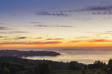 Bueu and Ons Island at dusk